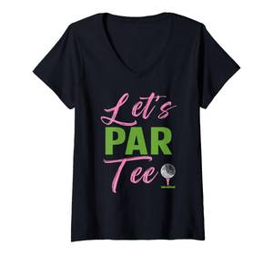 lot 2352 image: Womens Lets Par Funny Golf Golfer Girl Women Golfing Party V-Neck T-Shirt small white