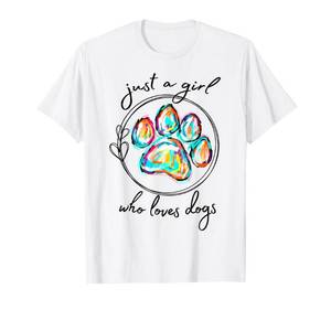 lot 2353 image: Womens Dog Paw Print Tshirt Just A Girl Who Loves Dogs T-Shirt XS blue