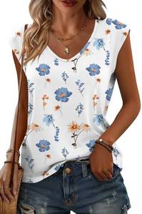 lot 2386 image: INNOVATOP Womens Casual Tops V Neck Cap Sleeve T Shirt Loose Fit Summer Basic Tee for Spring Fashion, Vacation Beach Wear XXL