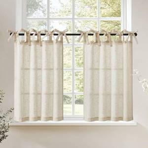 lot 2391 image: jinchan Tie Top Linen Kitchen Curtains Over Sink 24 Inch Length Tier Curtains Farmhouse Rustic Small Cafe Curtain for Bedroom Living Room Bathroom Half Window Light Filtering Privacy 2 Panels Crude