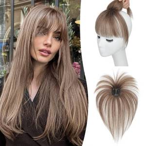 lot 2392 image: UDU Clip in Bangs Real Human Hair, Natural Clip on Fringe Hair Extensions with Temples, Fake Bangs Hairpiece for Women