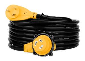 lot 395 image: Camco PowerGrip 25-Ft 30 Amp RV Extension Cord w90° Locking End - Features NEMA TT-30P Male &amp Marine-Style L5-30R Locking Female Connectors - Rated for 125V3,750W - 100% Copper 10-Gauge Wire (55524)