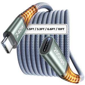 lot 2416 image: AINOPE USB C Extension Cable 6.6FT, 20Gbps240W USB3.2 Type C Extender Cord for PSVR 2 Accessories, 4K60Hz Video Output Braided USB C Female Extension Cable for HubPSVR2Magsafe ChargerPhone,Grey