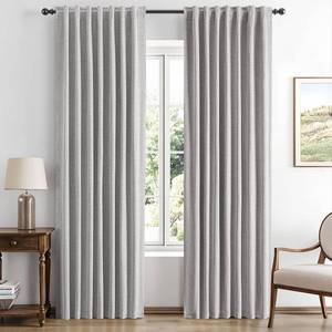 lot 2417 image: MIULEE 100% Blackout Linen Curtains for Bedroom, Greyish White Solid Luxury Decor Thermal Insulation Room Darkening Drapes for Living Room Nursery Back Tab Rod Pocket 42 x 72 Inches, 2 Panels