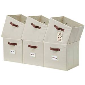 lot 2424 image: DECOMOMO Storage Bins, Cube Storage Bin with Labels, Fabric Storage Cubes for Shelves (10.5 x 11  6pcs, Beige)