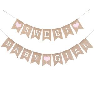 lot 2428 image: GCQQ Sweet Baby Girl Banner-Pink Baby Girls Burlap Baby Shower Banner Rustic Gender Reveal Banners for Pink BBQ Baby Shower Party Decoration, Pre-strung
