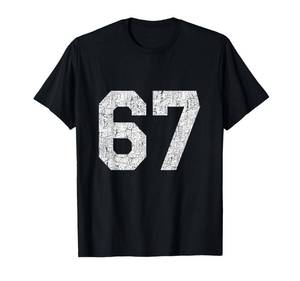 lot 2438 image: #67 Jersey Uniform Varsity Sports Number, 67th Birthday T-Shirt Large