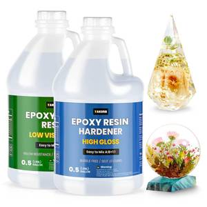 lot 2445 image: TAKIMO 1 Gallon Crystal Clear Resin Kit,No Bubble & Not Yellowing Epoxy Resin for Coating, Casting, Table Top,DIY, Bar Top, River Tables, Resin Art, Wood with High Gloss Finish