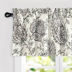 lot 2476 image: DriftAway Jacob Linen Blend Blackout Valance for Kitchen 18 Inch Length Scroll Floral Paisley Printed Lined Rod Pocket Room Darkening Linen Curtain Valance for Living Room 52x18 Inch Black