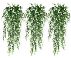 lot 2496 image: RECUTMS Artificial Hanging Plants Fake Hanging Plant Faux Eucalyptus Leaf Greenery Vine Outdoor UV Resistant Plastic Plants Home Garden Wedding Party Indoor Outdoor Decorations(White)