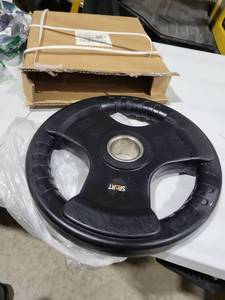 lot 2497 image: 2-Inch Cast Iron Plate Weight Plate for Strength Training and Weightlifting, Rubber Coate Style, 35LB