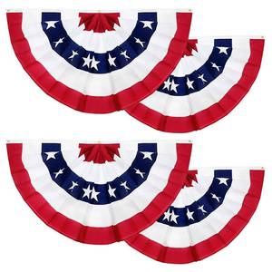 lot 2512 image: 4 Pack 250th Anniversary American Flag Bunting, Pleated Fan Patriotic Memorial Day Decoration 1.5 X 3 Ft Red White Blue 250th Birthday 4th of July Decor US Semiquincentennial Independence Day Outdoor