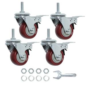 lot 2540 image: Finnhomy Swivel Caster Wheels 2 Inch Heavy Duty Threaded Stem Casters 14 - 20 x 1 with Brake Set of 4 for Wire Shelves Wheels PU Load Bearing 800 Lbs Anti-wear Smooth Casters, Red