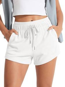 lot 2546 image: ODODOS Womens Sweat Shorts with Pockets Cotton French Terry Drawstring Summer Workout Casual Lounge Shorts, White, X-Small