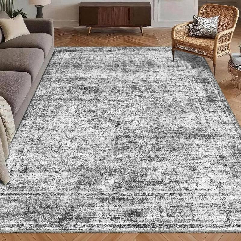 lot 421315 image: Washable Area Rug 5 x 7 Vintage Traditional Persian Mat - Foldable Distressed Non-Slip Machine Washable Carpet for Living Room Bedroom Kitchen Home Decor - Graphite and Mist
