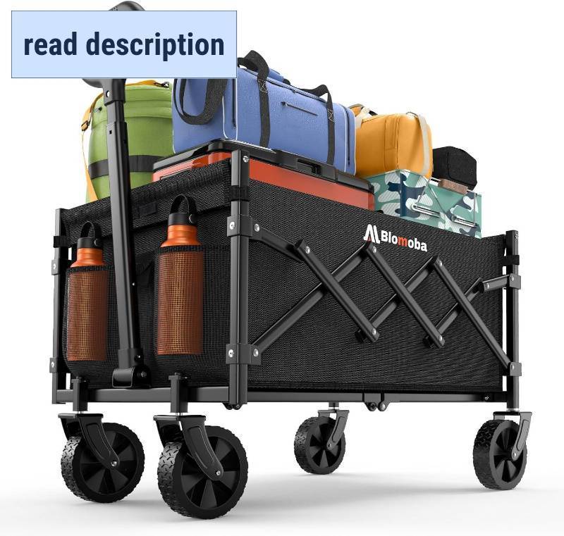 lot 421331 image: Collapsible Wagon Cart, 220 lbs Foldable Wagon with Flexible Handle, Lightweight Portable Folding Utility Grocery Shopping Cart for Grocery Sports Garden Camping (Missing Two Wheels)