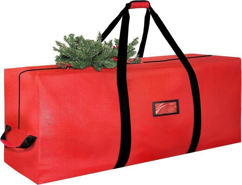 lot 231384 image: Christmas Tree Storage Bag, 9FT Large Christmas Tree Bag 600D with Reinforced Handles, Heavy Duty 9 Foot Tree Bags for Storage Waterproof Xmas Tree Box, Dual Zippers, Wide Opening, Red