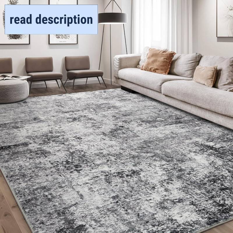 lot 341934 image: Area Rug Living Room Rugs - 9x12 Large Soft Indoor Neutral Modern Abstract Low Pile Washable Rug Carpet for Bedroom Dining Room Farmhouse Home Office - Grey