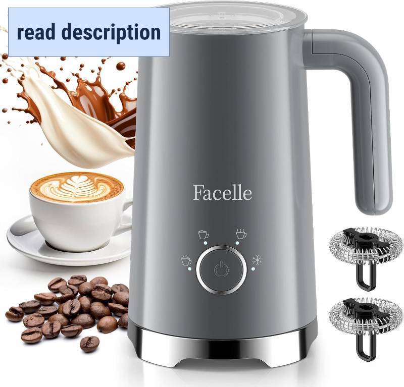 lot 431251 image: Facelle Milk Frother, 4-in-1 Electric Milk Steamer and Frother, 10oz300ml Automatic Hot & Cold Foam Maker and Milk Warmer with Auto Shut-Off, for Latte, Cappuccino, Macchiato, Hot Chocolate - Grey