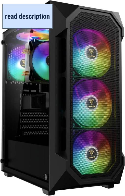 lot 431264 image: GAMDIAS ATX Mid Tower Gaming Computer PC Case Tempered Glass, Built-in 4X 120mm ARGB Case Fans, Front Airflow Mesh, Up to 6x120mm Fans, 340mm GPUVGA, 360mm AIORadiator, 160mm CPU Cooler