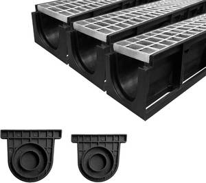 lot 161379 image: Retails for $170 Channel Drain with Galvanized Steel Grates-39.4Lx6.1Wx5.5H in. Deep Profile Trench Drain System for Driveway,3 Pack Total Length 118.2in,Heavy Duty Trench Drain for Garage,Parking Lot