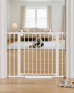 lot 161388 image: Cumbor 29.7-40.6 Baby Gate for Stairs, Moms Choice Awards Winner-Dog Gate for Doorways, Pressure Mounted Auto-Close Pet Gates for Dogs Indoor, Safety Child Gate with Easy Walk Thru Door, White