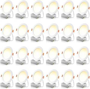 lot 161390 image: FREELICHT 24 Pack 6 Inch 5CCT Ultra-Thin LED Recessed Ceiling Light with Junction Box, 2700K3000K3500K4000K5000K Selectable, 1050LM Brightness, Dimmable Canless Wafer Downlight, 12WEqv110W-ETL&FCC