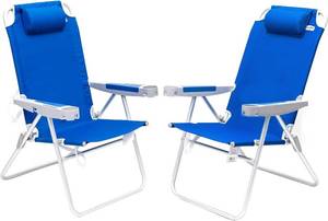 lot 161401 image: Retails for $180 SUNNYFEEL 17 Tall Oversized Beach Chairs 2 Pack for Adults Heavy Duty 500 LBS, 5 Position, Portable High Folding Camping Chair with Cup Holder for OutdoorLawnTrip, Foldable Sand Chairs for Adults