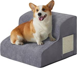 lot 161402 image: Dogs Steps for Bed, Dog Stairs for Small Dogs, 2-Step Dog Ramp for Bed, Couch, Sofa, and Chairs, Non-Slip Bottom Design, Cat Scratching, High Density Foam Portable Pet Step, Indoor, Grey