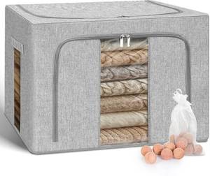 lot 161413 image: 66L Large Cashmere Sweater Storage Bag with Steel Frame, Premium Oxford Cotton, Natural Cedar Freshness, Breathable Mesh Windows & Foldable Closet Organizer for Wool, Winter Coats & Seasonal Clothes