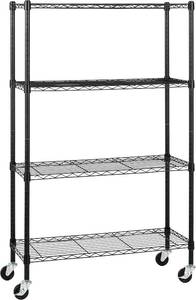 lot 261470 image: Amazon Basics 4-Shelf Heavy Duty Garage Shelving Storage Unit on 3 Wheel Casters, Adjustable Metal Wire Rack with Leveling Feet, 36 x 14 x 57.75, Black