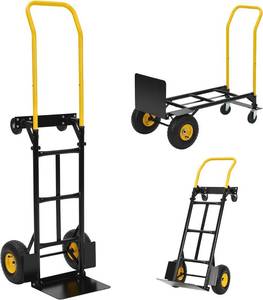 lot 261484 image: 2-in-1 Convertible Hand Truck Max 400 LB Capacity, Heavy Duty Platform Cart with 4 Wheels, Hand Truck Dolly for Travel, Moving, Shopping, Warehouse, Garden, Grocery & Office Use, Black & Yellow