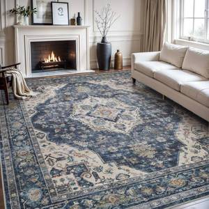 lot 361411 image: Retails for $160 AMOAMI-Area Rug 8X10 Rugs for Living Room-Vintage Soft Blue Rugs for Bedroom-Non Slip Carpet-Washable Rug for Dining Room Living Room Bedroom Office Under Table