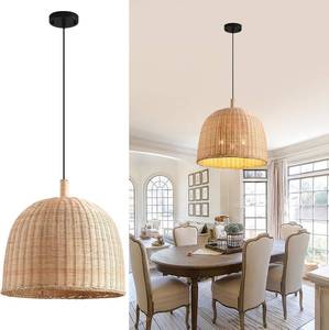 lot 361416 image: Retails for $180 3-Light Rattan Pendant Light,17.7 Boho Pendant Light Wicker Hanging Light,Hand-Woven Rattan Chandelier for Dining Living Bedroom Kitchen Farmhouse
