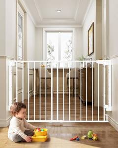 lot 361432 image: Retails for $130 Cumbor 29.2 43 Baby Gate for Stairs (White) & 31.6-48 Extra Wide Dog Gate (White)