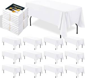 lot 361433 image: BIGTONE 12 Pack White Rectangle Tablecloth 60 x 102 Inch, Cross Ribbon Packing Reusable Table Clothes for 6 Foot Tables, Wrinkle Resistant Polyester Fabric Table Cover for Wedding, Party, Banquet