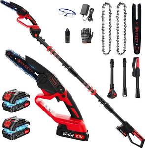 lot 461251 image: 2-in-1 Cordless Pole Saw for Tree Trimming, 800W Brushless 6 Inch Mini Chainsaw, Lightweight Tree Trimmer with 2x 21V Batteries & Extension Pole for High Tree Pruning & Yard Work (DZJ3028)