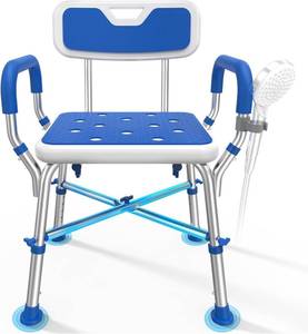 lot 461252 image: Loyoda FSAHSA Eligible Shower Chair for Inside Shower with Reinforced Crossing Bar, Heavy Duty Shower Seat 500lbs with Padded Arms and Back, Height Adjustable Shower Chair for Elderly and Disabled