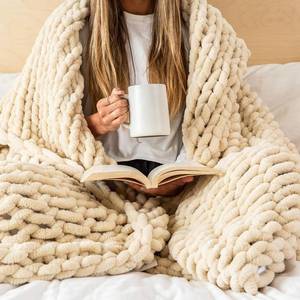 lot 461253 image: Retails for $106 SAMIAH LUXE Chunky Knit Throw Blanket 50x60, Buttercream Cream Chenille Throw Blanket for Couch Bed Sofa, Soft Fluffy Cable Knit Blanket, Oeko-TEX Certified, Machine Washable
