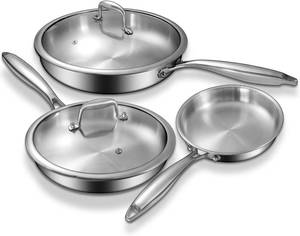 lot 461261 image: Tri-Ply Stainless Steel Frying Pans Set with Lid, EWFEN 8 10 12  Cooking pans, PFOA&PTFE Free Skillet, Induction Cooking Pan, Dishwasher and Oven Safe, Fast & Even Heat, Suitable for All Stove