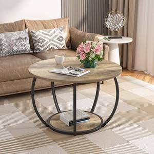 lot 461267 image: GreenForest Round Coffee Table with 2-Tier Open Storage, 27.6 inch Small Circle Coffee Tables with Adjustable Feet, Modern Mini Center Table for Small Living Room, Grey Wash