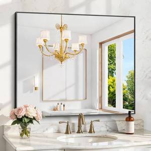 lot 461272 image: Retails for $104 KOCUUY Bathroom Mirror 36x40, Black Bathroom Mirrors for Over Sink, Shatterpoof Large Vanity Mirror, Metal Framed Black Wall Mirror for Bedroom Living Room and Entryway (HorizontalVertical)