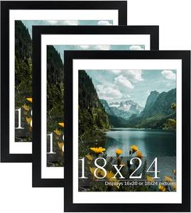 lot 461276 image: Picrit 18x24 Picture Frame 3 Pack, Black Poster Frame, Display Poster 16 x 20 with Mat or 18 x 24 without Mat for Horizontal or Vertical Wall Mounting
