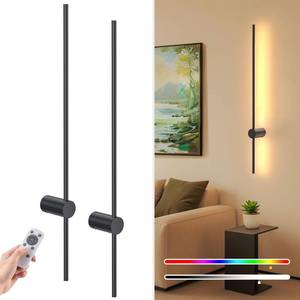 lot 461283 image: NIORSUN 35.4 Inch Battery Operated Wall Sconce Set of 2,Black Minimalist Rechargeable LED Wall Lights with Remote, 10 Colors Dimmable Wireless Wall Sconce for Living Room Bedroom Hallway