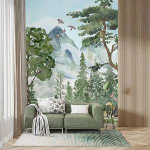 lot 461288 image: Green Forest Wallpaper Mural Woodland Mountain Landscape Peel and Stick Wallpaper Rustic Nature Tree Self Adhesive Wall Paper Watercolor Kids Nursery Wall Decor Removable Wall Contact Paper 59X78.7