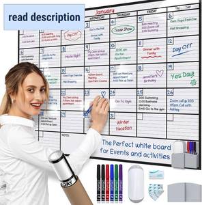 lot 261472 image: Large Dry Erase Calendar for Wall, 36x48, Large Wall Calendar Dry Erase, Big White Board for Office, Home & School, Giant Erasable Whiteboard, Jumbo Monthly Undated Reusable White Board Planner