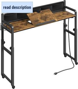 lot 261479 image: YATINEY Recliner Table with Wheels, Overbed Table Height Adjustable with Charging Station, Over the Bed Desk with Storage and Cup Holder, Side Table for Living Room, Bed Room, Rustic Brown