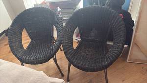 Mid-Century Modern Black Wicker Hoop Chairs Set of 2 - Retail: $150