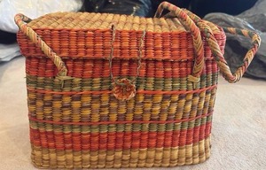 lot 59171 image: Handwoven Colorful Wicker Basket with Handles - Retail $25