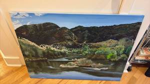 lot 59182 image: Mountain River Valley Landscape Canvas Painting - Retail $75